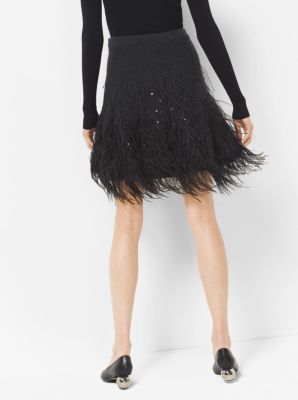 Feather-Embroidered Cashmere Skirt