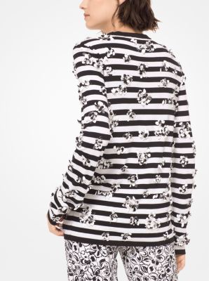 Embroidered Striped Cotton-Jersey Long-Sleeve Tee | Michael Kors