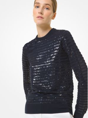 Striped Sequined Merino Wool Sweater