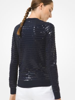 Striped Sequined Merino Wool Sweater