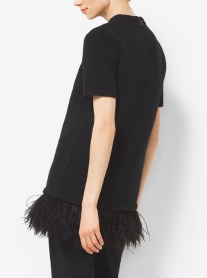 Ostrich Feather-Embroidered Cashmere T-Shirt
