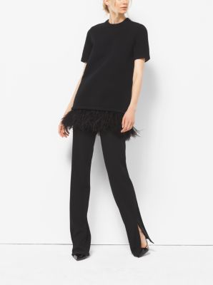 Ostrich Feather-Embroidered Cashmere T-Shirt