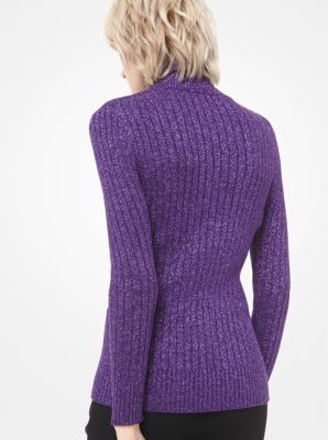 Ribbed Metallic Stretch-Viscose Turtleneck Sweater