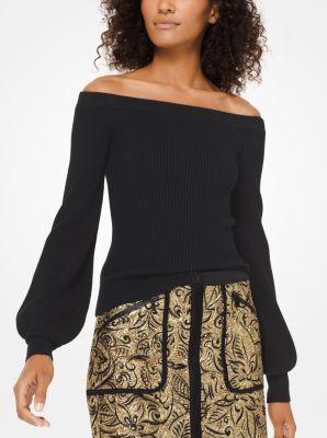 Ribbed Merino Wool Off-the-Shoulder Pullover