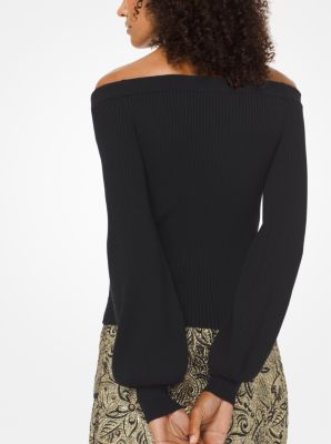 Ribbed Merino Wool Off-the-Shoulder Pullover