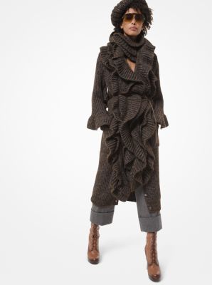 Metallic M&eacute;lange Cotton-Blend Ruffle Cardigan