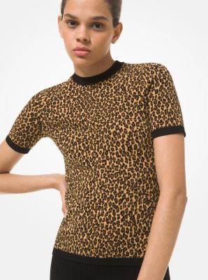 Leopard Jacquard Short Sleeve Sweater