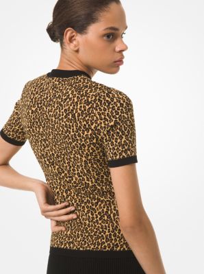 Leopard Jacquard Short Sleeve Sweater
