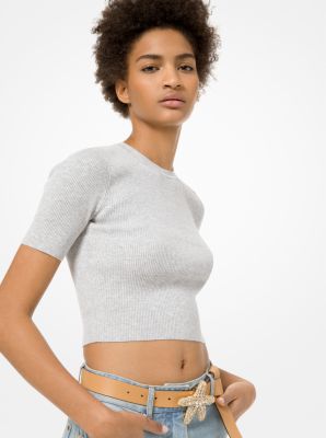 Ribbed Stretch-Viscose Cropped Sweater