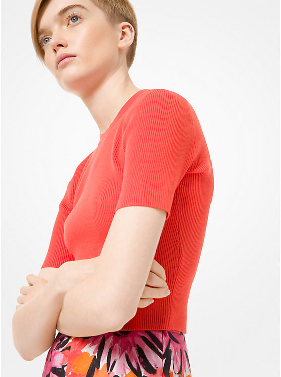 Ribbed Stretch-Viscose Cropped Sweater image number 0