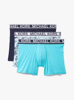 Michael Kors 3-Pack AOP & Solid Microfibre Mesh Men's Boxer Trunks,  Navy/Aqua