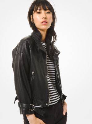 michael kors petite leather moto jacket