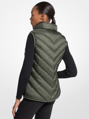 Chevron Quilted Logo Print and Nylon Packable Vest