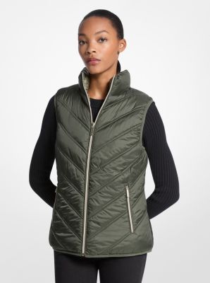Michael Kors Chevron Quilted Logo Print And Nylon Packable Vest In Green