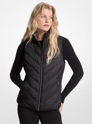 Michael Kors Chevron Quilted Logo Print And Nylon Packable Vest In Black