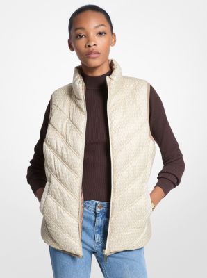 Chevron Quilted Logo Print and Nylon Packable Vest