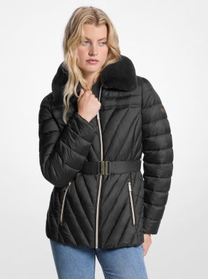 Faux Fur Trim Packable Nylon Puffer Jacket