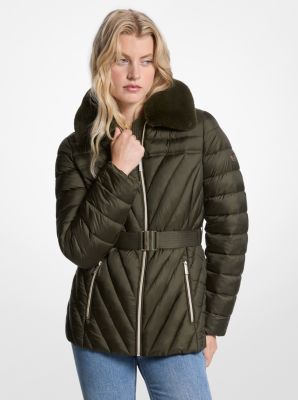 Faux Fur Trim Packable Nylon Puffer Jacket image number 0