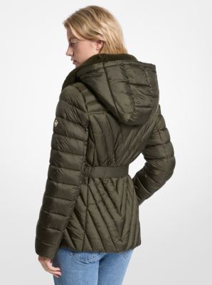 Faux Fur Trim Packable Nylon Puffer Jacket image number 1