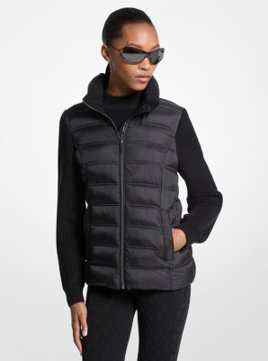Michael Kors Quilted Nylon And Knit Jacket In Black