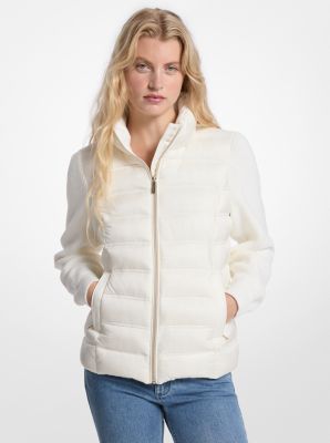 Michael Kors Quilted Nylon And Knit Jacket In White