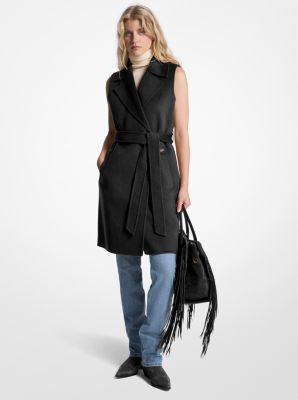 Gilet cache-cœur ceinturé en mélange de laine