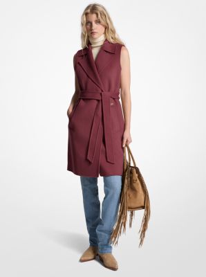 Michael Kors Wool Blend Belted Wrap Vest In Red