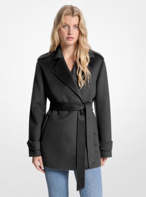 Michael Kors Wool Blend Belted Wrap Coat In Black