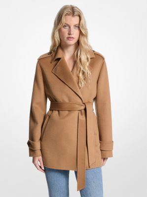 Manteau cache-cœur ceinturé en mélange de laine