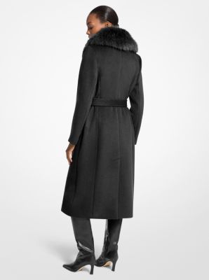 Manteau en mélange de laine bordé de fausse fourrure