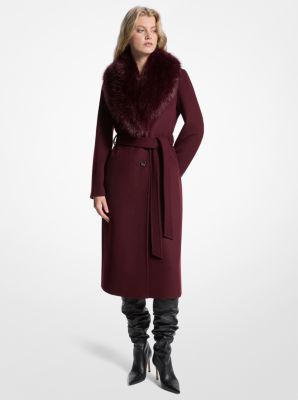 Manteau en mélange de laine bordé de fausse fourrure
