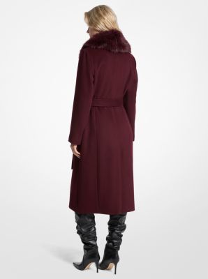Manteau en mélange de laine bordé de fausse fourrure