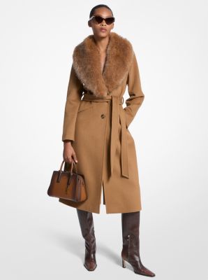Faux Fur Trim Wool Blend Coat