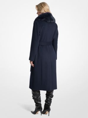 Faux Fur Trim Wool Blend Coat