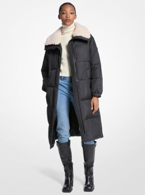 Michael Kors Faux Fur-trim Quilted Puffer Jacket In Black