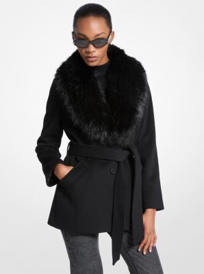 Faux Fur Trim Wool Blend Coat