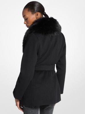Faux Fur Trim Wool Blend Coat
