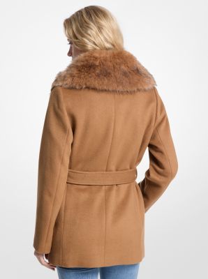 Faux Fur Trim Wool Blend Coat