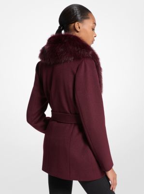 Faux Fur Trim Wool Blend Coat