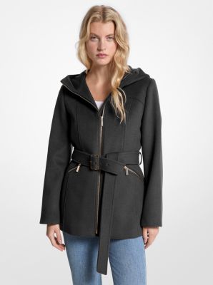 Michael Kors Wool Blend Hooded Coat In Black