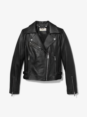 Michael kors black hot sale leather moto jacket