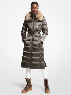 tahari faux fur trim puffer coat