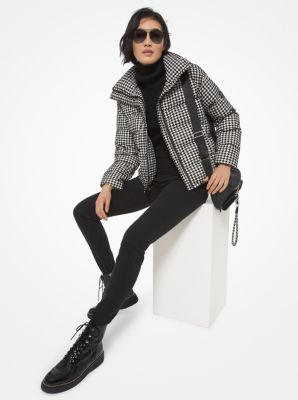Quilted Houndstooth Nylon Puffer Jacket 