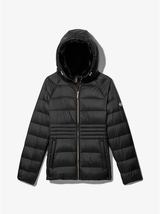 Fur Lined Quilted Nylon Puffer Jacket