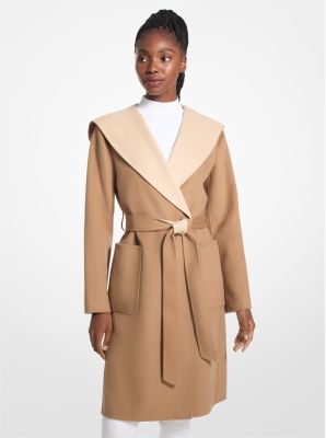 Two-Tone Wool Blend Wrap Hooded Coat image number 0