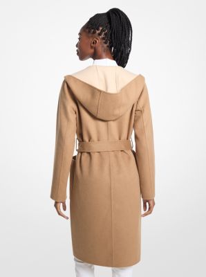 Two Tone Wool Blend Wrap Hooded Coat