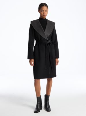 Two-Tone Wool Blend Wrap Hooded Coat image number 0