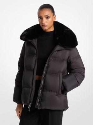 Faux fur quilted puffer jacket on sale