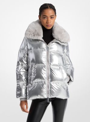 Quilted Puffer Jacket With Faux Fur Collar