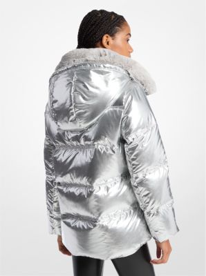 Quilted Puffer Jacket With Faux Fur Collar in SILVER | Michael Kors